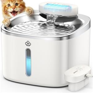 oneisall Fontana per gatti senza fili, Fontana per gatti da 3,5L in acciaio inox, batteria da 5000 mAh, fontanella per gatti con rilevatore di movimento, pompa dell'acqua silenziosa, 3 filtri