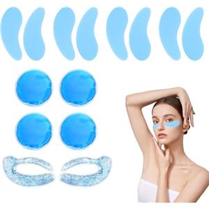 Godneei 14 Pezzi Patch Occhi Riutilizzabili, Silicone Eye Patch Cuscinetti, Patch Borse in Gel, Maschera Occhi Gel Freddo, Blu