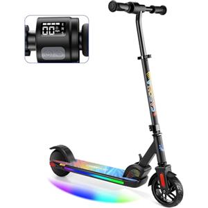 Caroma Monopattino elettrico per bambini da 8 a 12 anni, motore da 150 W, 16 km/h, 60 minuti, velocità e altezza regolabili, luci colorate, display LED, scooter elettrico pieghevole, colore nero