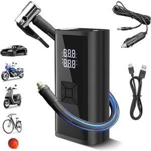 Lytool Compressore Aria Portatile,Lytool Mini Compressore Aria Portatile Elettrico,150PSI 12V DC 6000mAh,con Luce LED,Schermo LCD Digitale,Accessori Auto per Gli Uomini per Bici,Auto,Moto, Monopattino,Palla