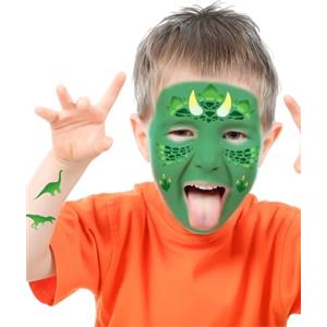 FIESTAS GUIRCA | Stencil Trucco Bambini Verde (14x20 cm) - Set di Trucco per Feste in Maschera, Dinosauri, Halloween, Carnevale e Celebrazioni - Ideale per Bambini - Verde
