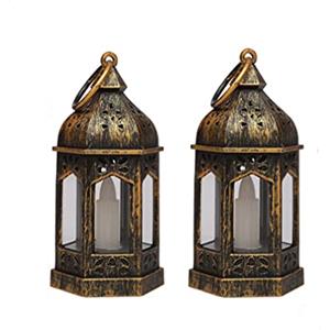 JOSON Confezione da 2 mini lanterne, lampade a sospensione a LED retrò portatili per portacandele di Natale, patio, feste, luci da appendere (bronzo)