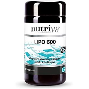 NUTRIVA LIPO 600, integratore alimentare a base di Acido Alfa lipoico. Ha un'azione antiossidante forte. 30 compresse. Vegano. C2P® Tech