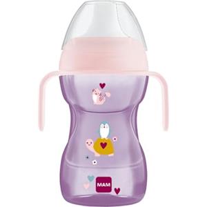 MAM Fun to Drink Cup Tazza bambini 270 ml, Biberon acqua e latte per neonati 8+ mesi con beccuccio anti-goccia e valvola per flusso libero, Borraccia neonato con pratici manici antiscivolo, Rosa