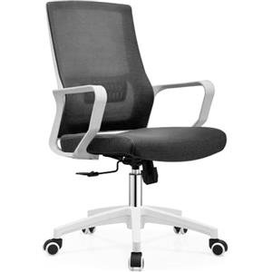 Shally Dogan Sedia da Ufficio Ergonomica Girevole con Supporto Lombare, Reclinabile e Altezza Regolabile, Base Bianca Robusta e Schienale Antisudore (Nero)