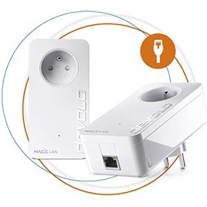 devolo Magic 2 LAN Starter Kit: 2x adattatori, presa Gigogne (2.400 Mbit/s, 1x porta Gigabit Ethernet), ideale per telelavoro, giochi, streaming, presa francese