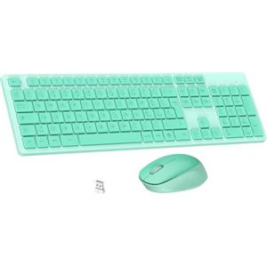 LeadsaiL Kit Tastiera e Mouse Wireless con Tastierino Numerico, Layout Italiano QWERTY, 2,4 GHz USB, Silenzioso, Compatibile con PC, Desktop, Laptop, Computer per Windows, HP, Lenovo, Mac-Verde Menta
