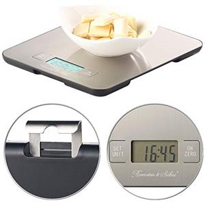 Rosenstein & Söhne Timer da cucina - Bilancia digitale: Bilancia da cucina digitale in acciaio inox con timer, fino a 15 kg, preciso a 1 g (Bilance di precisione, Libra Con Timer)