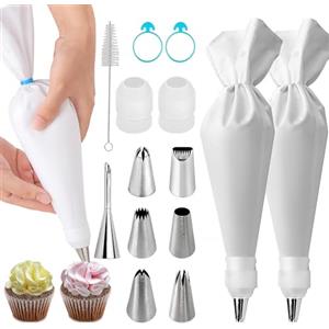 Ferizzia 14 Set di Sac a Poche Professionali, 6 Beccucci in Acciaio Inox, 2 Sac a Poche Riutilizzabile, Kit Pasticceria per Decorare Cupcakes, Biscotti, Pasticceria, Torte e Biscotti