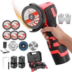 panthem Mini smerigliatrice angolare da 16,8 V con 2 batterie da 2 Ah, 7 dischi da taglio e 1 mola, Ø 90 mm, 19500 giri/min, smerigliatrice angolare a batteria da 550 W, piccola per tagliare,