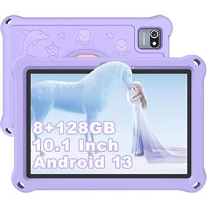 YOBWOK Tablet per bambini da 10 pollici, tablet Android 13 8 GB RAM 128 GB ROM, sicurezza bambini, 6000 mAh, WiFi, Bluetooth HD1280 x 800, a partire da 2 3 5 6 7 8 anni con custodia Google Play, Eva