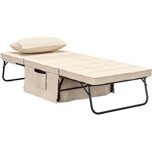 HOMCOM Poltrona letto trasformabile, chaise longue e poggiapiedi 4 in 1 con schienale reclinabile in 5 posizioni a 1 posto - cuscino e tasca portaoggetti inclusi - per soggiorno, camera da letto -