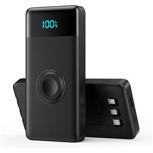 iPosible Power Bank 10800mAh con 3 Cavi Integrati & Caricatore per Apple Watch, 6-in-1 Caricatore Portatile 25W PD+QC4.0 Ricarica Rapida USB-C Batteria Esterna con Display LED per i-Watch/iPhone/Samsung etc.