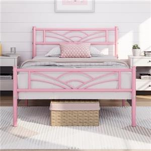 Yaheetech Struttura Letto Singolo in Ferro con Spazio Aggiuntivo Testiera a Forma di Nuvole Camera da Letto Ospiti Soggiorno 90 x 200 cm Rosa