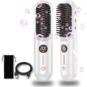 Ukliss - Spazzola lisciante senza fili, 9000 mAh, spazzola riscaldante lisciante, con ioni negativi wireless, anti-rughe, piastra per capelli portatile, USB ricaricabile, 140 ~ 200 ℃ bianco