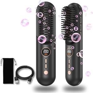 UKLISS Spazzola per capelli senza fili, mini spazzola lisciante senza fili portatile Pro aggiornata per i viaggi, pettine caldo a ioni negativi senza fili per le donne, 9000 mAh USB