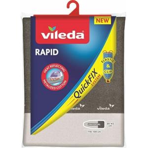 Vileda Rapid Copriasse Da Stiro Universale, In Cotone E Alluminio, Termoriflettente, Con Fermacorda, Grigio, 110-130 x 30-45 Cm