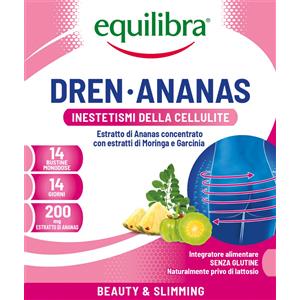 Equilibra Dren Ananas - Integratore Drenante con Estratti di Ananas, Moringa e Garcinia, 14 Bustine Monodose, Senza Glutine