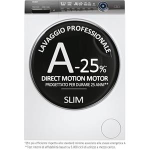 Haier I-Pro Serie 7 Plus, Lavatrice a carica frontale 9 KG, Libera Installazione, Classe A-25%, 1400 giri, Opzione Vapore, 14 programmi, App hOn, AxLxP 85x60x53 cm, Bianca - HW90-B14IGIT