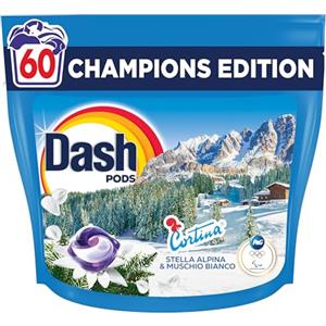 Dash Pods Detersivo In Capsule, 60 Lavaggi, Champions Edition, Cortina, Stella Alpina e Muschio Bianco, Pulito e Freschezza in 1 solo lavaggio