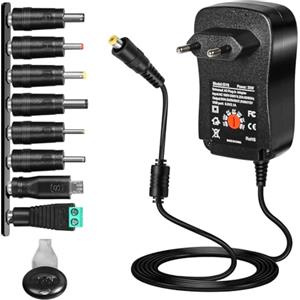 BuyWeek 30W Alimentatore Universale AC a DC 3V/4.5V/5V/6V/7.5V/9V/12V Alimentatore Regolabile Trasformatore con 8 Connettori DC e USB, per Elettronica Domestica