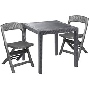 Dmora Set Salotto da Esterno Falconara, Salottino Outdoor o Indoor, Tavolo Quadrato con 2 sedie Pieghevoli, Made in Italy, Antracite