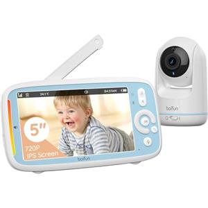 Boifun Baby Monitor con Telecamera Rotante 360° HD, Schermo IPS 5", Audio Bidirezionale, Rilevamento Temperatura, Batteria 3050mAh, Zoom 3X, Visione Notturna,Modalità VOX, Ninne Nanne per Neonati
