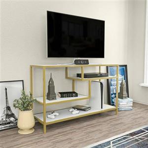 Dmora Mobile Porta TV Vega, Credenza da Soggiorno, Armadio Basso per TV, Base Parete attrezzata, 120x39h75 cm, Oro e Bianco