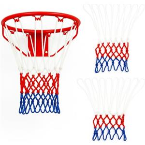 pawpoem 2pcs Rete Canestro Basket Rimovibile, Ricambio rete canestro12 anelli, retina da basket in Poliestere tricolore, Rete per Esterno in Poliestere Resistente, Sportiva Duratura per Campi Indoor Outdoor