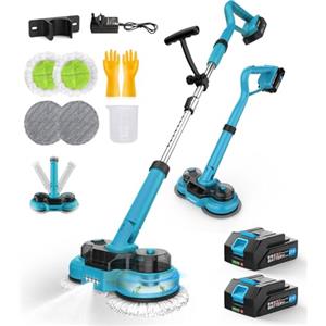 Yospinber Mocio elettrico senza fili con 2 batterie da 2000 mAh, mocio per la pulizia dei pavimenti a doppia rotazione con luce LED e spray d'acqua, lucidatrice portatile, leggera per pavimenti in