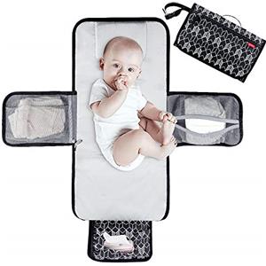 Lekebaby Fasciatoio Portatile On The Go, Fasciatoio Lavabile con 3 Scomparti, Borsa per Pannolini Pieghevole Impermeabile con Distributore di Stoffe e Comodo Cuscino