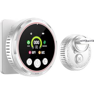 Gedsffati Rilevatore di Fumo, Gas e Monossido di Carbonio con Spina e Batteria per Casa, Allarme di Fumo, Rivelatore di Gas Combustibile per Gas Naturale LPG Metano Propano Butano, Bianco, HD13-CGS