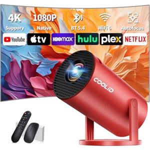coolid Mini Proiettore Full HD 1080P, Proiettore Portatile Videoproiettore [App integrata] WiFi 6 Bluetooth 5.4 Auto Keystone, Chiavetta TV/USB/Laptop/HDMI/iOS, con Mouse Red