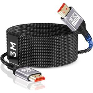 Nersligek 8K Cavo HDMI 3m, Cavo HDMI 2.1 48Gbps 8K@60Hz, 4K@144Hz/120Hz 7680P eARC, HDR10, HDCP 2.2 e 2.3, Dolby Atmos per HDTV/Soundbar/PS5/Lettore Blu-ray/X-Box/Monitor