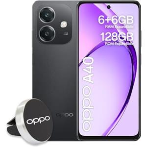 OPPO A40 Smartphone, Fotocamera AI 50MP, Selfie 5MP, Display 6.67" 90HZ LCD HD+, 5100mAh, RAM 12GB (6+6) +ROM 128GB (esp1TB), IP54, Supporto Auto [Versione Italia], Sparkle Black