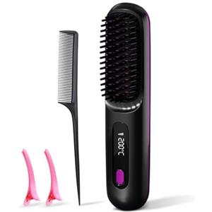 JUCHRZEY Pettine caldo in ceramica agli ioni negativi elettrici 3 impostazioni Pettine lisciante for la cura dei capelli agli ioni negativi Display a LED Mini piastra for capelli da viaggio