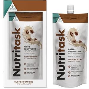 PromoPharma Nutritask - Pasto Sostitutivo Proteico Pronto da Bere - Gusto Mocaccino - Completo, Bilanciato e Ipocalorico - con Vitamine e Sali Minerali - Pouch da 220 g