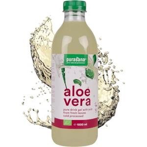 Purasana Puro Gel da Bere di Aloe Vera, Aloe biologica 99,3%. Gel estratto dall'interno della foglia. Polpa fresca. Non pastorizzato, senza acqua aggiunta. Digestione, sistema immunitario. 1 litro. Purasana
