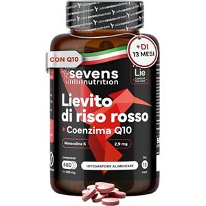 SEVENS NUTRITION Riso Rosso Fermentato Premium- 400 Compresse Vegan - 2,9 mg di Monacolina K - Integratore Colesterolo con Coenzima Q10 - Lievito di Riso Rosso Monascus Purpureus - Senza Glutine e Lattosio - Sevens