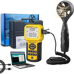 H HOLDPEAK Anemometro Digitale Portatile HoldPeak Anemometro Digitale per Esterno per CFM CMM HVAC, Temperatura del Flusso D'aria, Misuratore di velocità del Vento con Retroilluminazione e Porta USB HP-856A