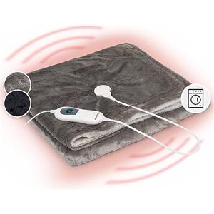KLARSTEIN Dr. Watson SuperSoft - Coperta Elettrica, Coperta da Divano, 160 Watt, 6 Livelli di Potenza, Display Luminoso, Lavabile, 180 x 130 cm, Super Soft TeddyPlush, Grigio-Crema