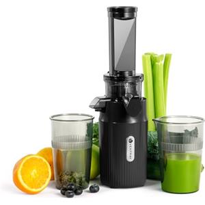Ventray Ginnie Estrattore Frutta e Verdura - Slow Juicer 60 Giri/Min- Estrattore di Succo con Funzione di Masticazione Inversa, Facile da Pulire, Senza BPA, Cold Press, Spremiagrumi Elettrico, Nero