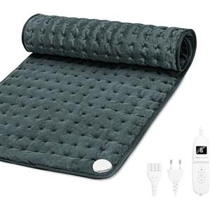 MYCARBON Termoforo Elettrico 60x30cm 6 Temperature Timer 120min Pad Riscaldante Cuscino Termico Allevia Dolori Muscolari Lavabile per Schiena Cervicale Spalle Pancia Gambe(Grigio)