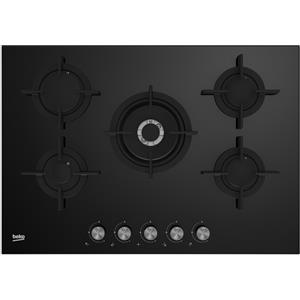 BEKO HILW75222S PIANO COTTURA DA INCASSO 75CM 5 FUOCHI A GAS 1 TRIPLA CORONA GRIGLIE IN GHISA IN VETRO NERO