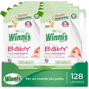 Winni's - Detersivo Lavatrice Baby Ipoallergenico in Ecoformato, 134 lavaggi, con Smacchianti Naturali da Biofermentazione e Materie Prime di Origine Vegetale, 800 ml x 8 Confezioni
