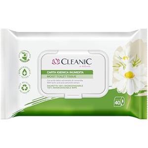 Cleanic Carta Igienica Umidificata - (40 Pezzi) Carta Igienica - Con estratto di camomilla, lavabile, salviette per pulizia intima, delicate pelle sensibile - 40 Pezzi