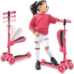 Hurtle Monopattino Bambino, Monopattino Bambina, Monopattino a 3 Ruote, Regolabile in Altezza con Sedile Pieghevole, Scooter per Bambini e Bambine con Ruote LED Multicolore, Dai 2 ai 14 Anni