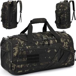 TONRUYN Borsone Palestra Tattica per uomo Donna 45L Borsa Sportiva Impermeabile con Porta Scarpe e Tasca Umida Zaino da Viaggio per Militare Fitness Sport Campeggio, Camo