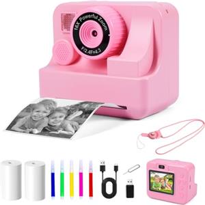 Carehabi Macchina Fotografica Bambini Istantanea Macchina Fotografica Digitale 2.4 Pollici HD/1080P con Scheda da 32 GB e 2 Rotoli di Carta da Stampa Regalo per Bambini per Ragazze Ragazzi da 3-14