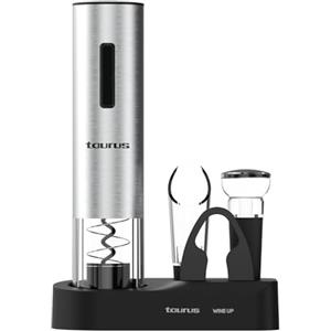 Taurus - Cavatappi Elettrico Wine Up | Senza Fili | Estrazione in 6-8s | LED | Inclusi: Tagliacapsule, Decanter, Tappo Sottovuoto, Base, Cavo USB | Acciaio Inox